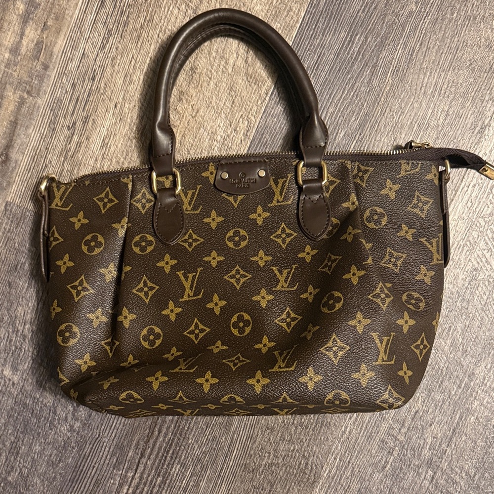 Monogrammed Brown Canvas Top-Handle Bag